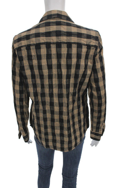 Foxcroft Womens Collared Plaid Button Up Blouse Beige Long Sleeve Size 4