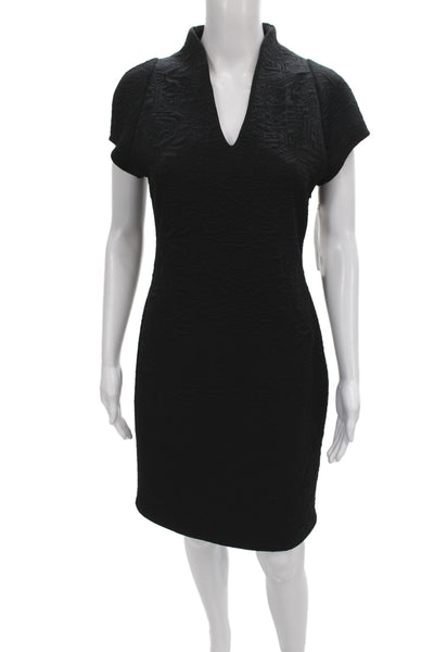 Joseph Ribkoff Women Sheath Dress Black V-Neck Short Sleeve Geometric Size 6