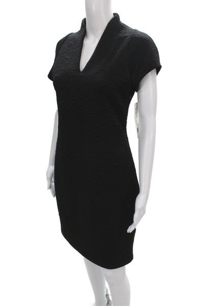 Joseph Ribkoff Women Sheath Dress Black V-Neck Short Sleeve Geometric Size 6