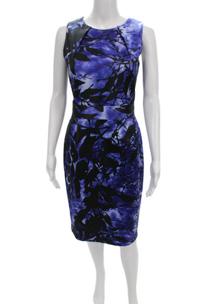 Tahari Womens Sheath Dress Blue Sleeveless Round Neck Mid Calf Zip Size 8