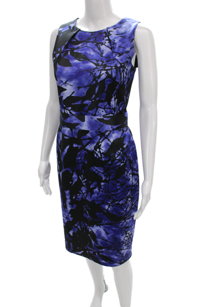 Tahari Womens Sheath Dress Blue Sleeveless Round Neck Mid Calf Zip Size 8