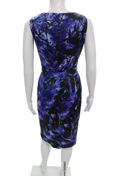 Tahari Womens Sheath Dress Blue Sleeveless Round Neck Mid Calf Zip Size 8