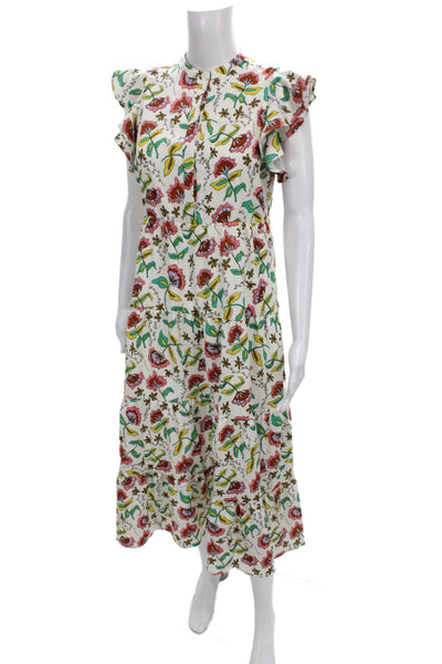 Crosby By Mollie Burch Women Maxi Floral Button Short Sleeve Dress Size 2XS