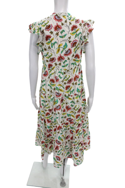 Crosby By Mollie Burch Women Maxi Floral Button Short Sleeve Dress Size 2XS