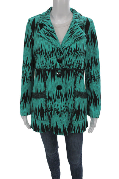 Andria Lieu Women Basic Jacket Green Geometric Nylon Long Sleeve Size PM
