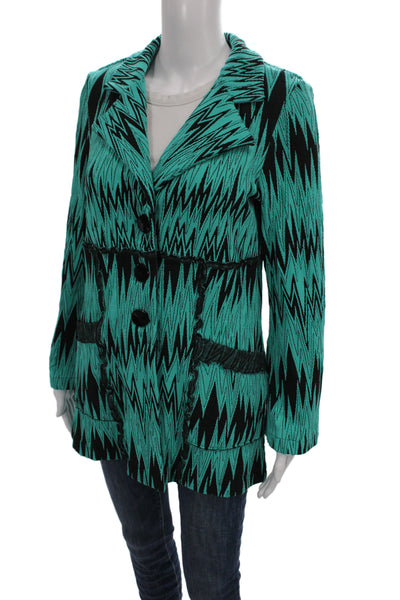 Andria Lieu Women Basic Jacket Green Geometric Nylon Long Sleeve Size PM