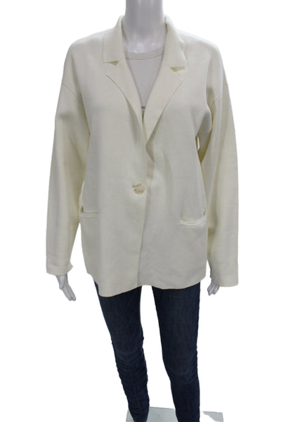 Moth Womens Ivory Basic Jacket Long Sleeve Button 65% Cotton Minimalist Size S