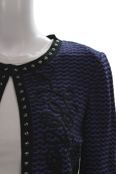 Ming Wang Womens Purple Geometric Cardigan Acrylic 3/4 Sleeve Open Front Size S