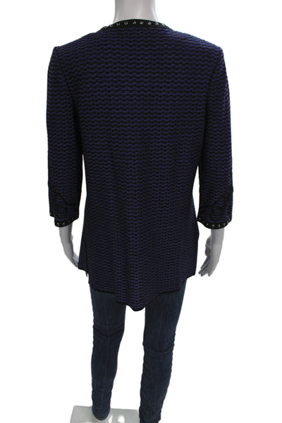 Ming Wang Womens Purple Geometric Cardigan Acrylic 3/4 Sleeve Open Front Size S