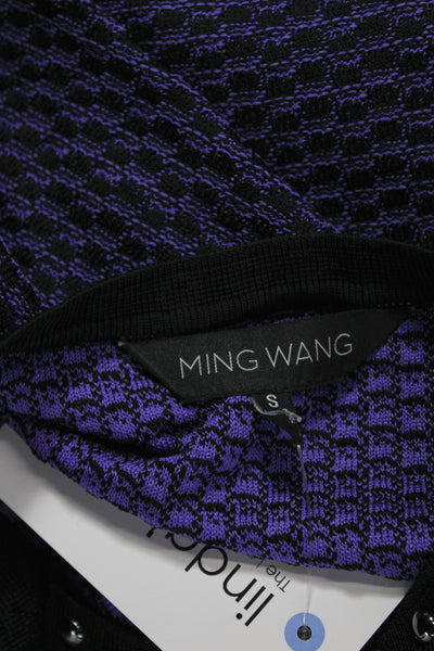 Ming Wang Womens Purple Geometric Cardigan Acrylic 3/4 Sleeve Open Front Size S