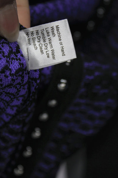 Ming Wang Womens Purple Geometric Cardigan Acrylic 3/4 Sleeve Open Front Size S