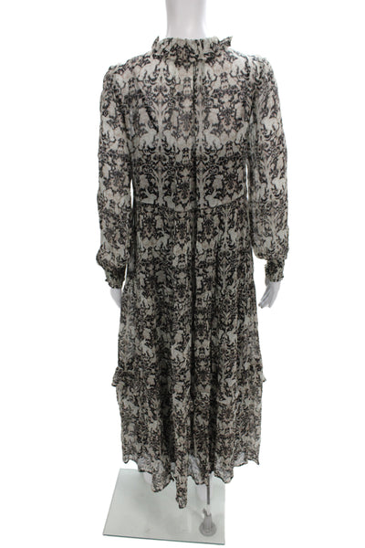 Anthropologie Women Maxi Dress Beige Geometric Boho Henley Long Sleeve Size XS