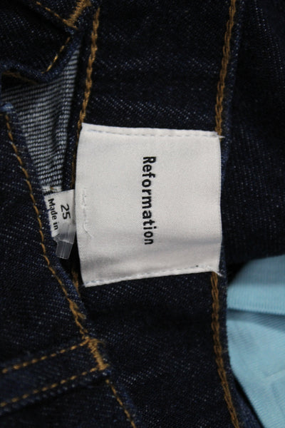 Reformation Women Blue Wide-Leg Jeans Mid Rise Cotton Blend Size 25