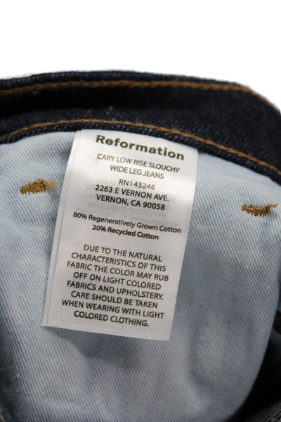 Reformation Women Blue Wide-Leg Jeans Mid Rise Cotton Blend Size 25
