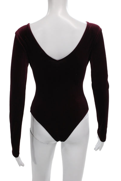 Socialite Women Purple Velvet Scoop Neck Long Sleeve One Piece Bodysuit Size XS