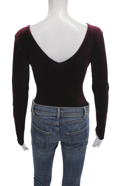 Socialite Women Purple Velvet Scoop Neck Long Sleeve One Piece Bodysuit Size XS
