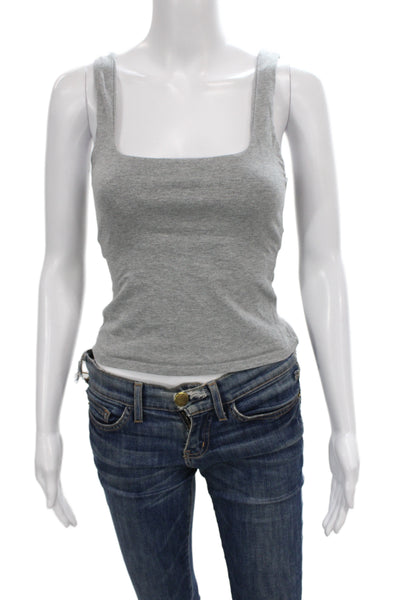 Free People Women Basic Tank Gray Square Neck Cotton Sleeveless Size XS