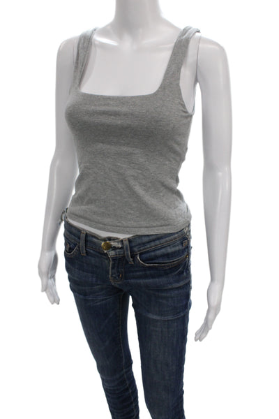 Free People Women Basic Tank Gray Square Neck Cotton Sleeveless Size XS