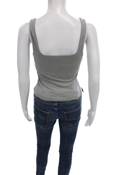 Free People Women Basic Tank Gray Square Neck Cotton Sleeveless Size XS
