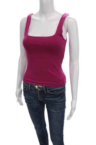 Free People Women Basic Pink Square Neck Sleeveless Tank 95% Cotton Size XS