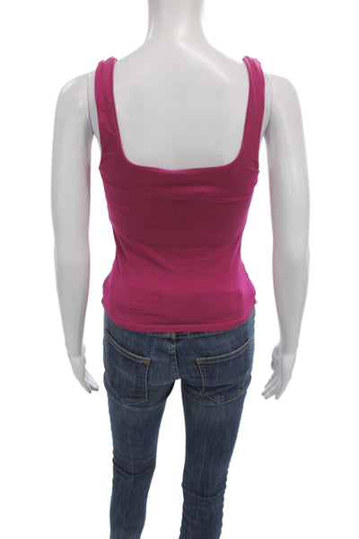 Free People Women Basic Pink Square Neck Sleeveless Tank 95% Cotton Size XS
