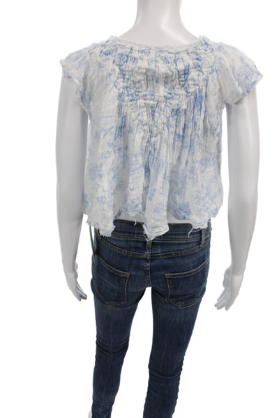 Free People Women Cropped Boho Animal Print V-Neck Cotton Blouse Size XS