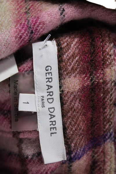 Gerard Darel Women Pink Plaid 100% Wool Basic Jacket Button Size 1