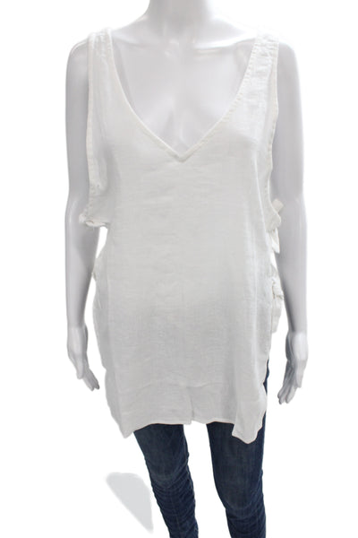 Vitamin A Women Sleeveless V-Neck Linen Tunic Tank White Beach Size XS