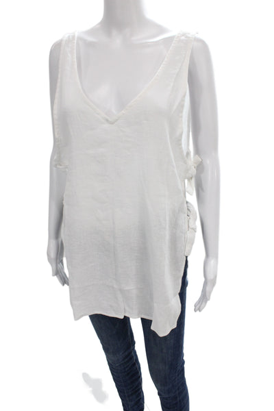 Vitamin A Women Sleeveless V-Neck Linen Tunic Tank White Beach Size XS