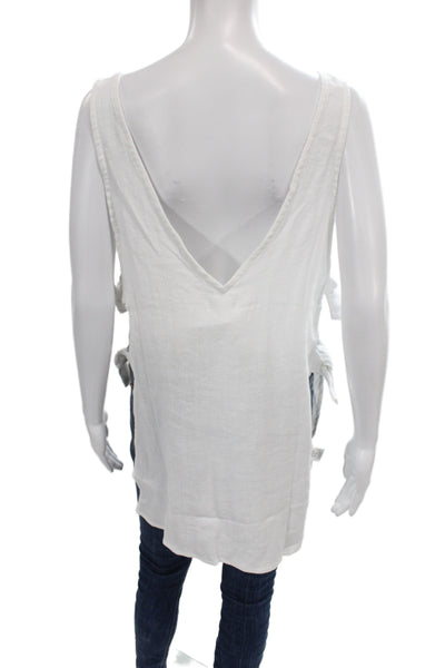Vitamin A Women Sleeveless V-Neck Linen Tunic Tank White Beach Size XS