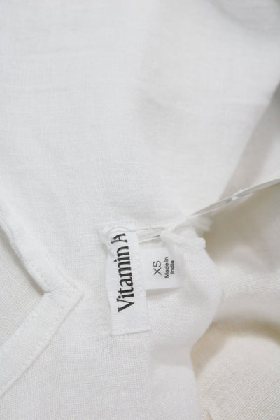 Vitamin A Women Sleeveless V-Neck Linen Tunic Tank White Beach Size XS
