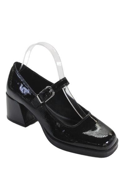 Steve Madden Womens Leather Buckled Strap Mary Jane Block Heels Black Size 9