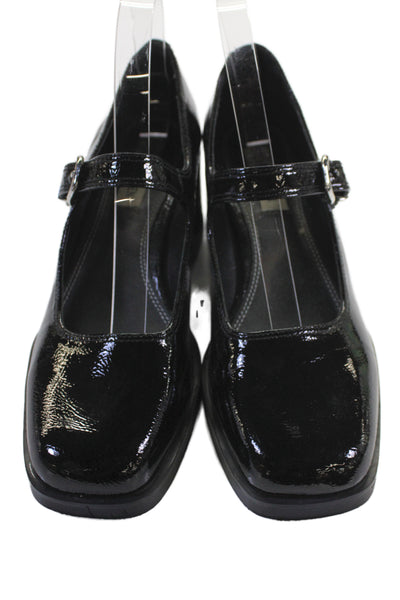 Steve Madden Womens Leather Buckled Strap Mary Jane Block Heels Black Size 9