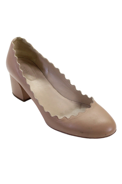 Chloe Womens Leather Scalloped Slide On Pumps Nude Beige Size 35 5