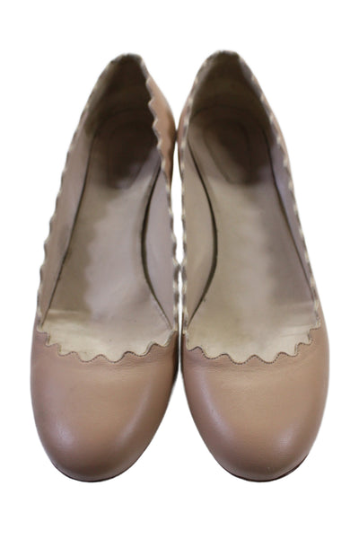 Chloe Womens Leather Scalloped Slide On Pumps Nude Beige Size 35 5