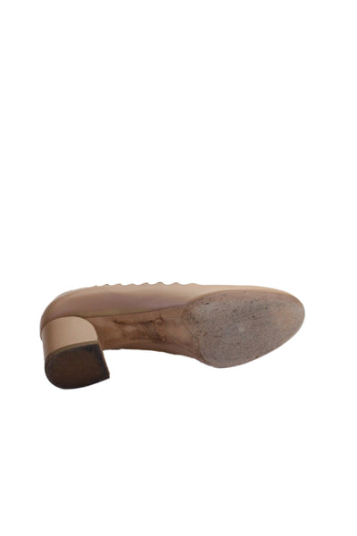Chloe Womens Leather Scalloped Slide On Pumps Nude Beige Size 35 5