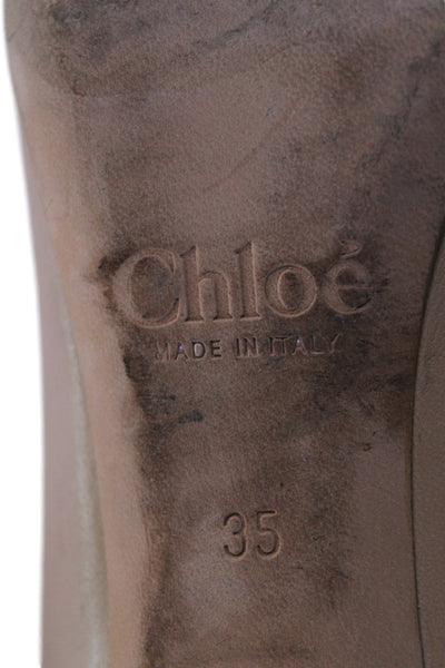 Chloe Womens Leather Scalloped Slide On Pumps Nude Beige Size 35 5