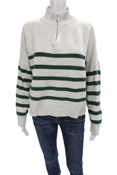 MNG Womens Pullover Striped High Neck Sweater Green Long Sleeve Size M