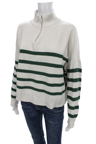 MNG Womens Pullover Striped High Neck Sweater Green Long Sleeve Size M
