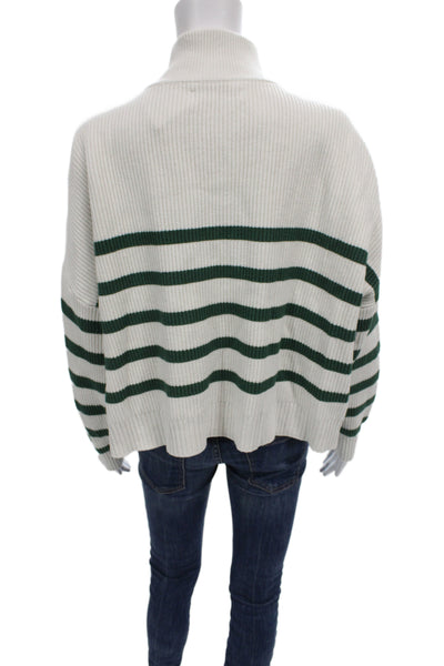 MNG Womens Pullover Striped High Neck Sweater Green Long Sleeve Size M