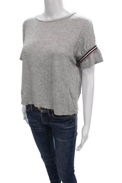 Aqua Womens Gray Cotton Blend Basic T Shirt Crew Neck Short Sleeve Size S