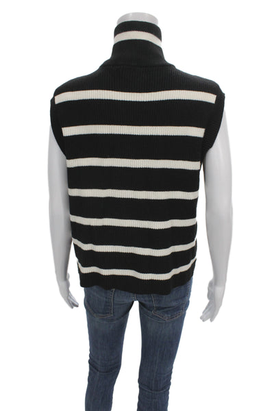 MNG Women Pullover Sweater Sleeveless Striped High Neck Black Size M