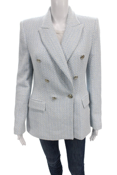 Zara Womens Striped Print Buttoned Long Sleeve Blazer Jacket Blue Size M