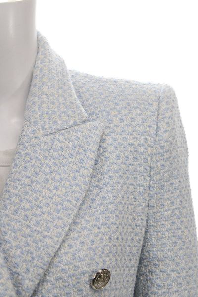 Zara Womens Striped Print Buttoned Long Sleeve Blazer Jacket Blue Size M