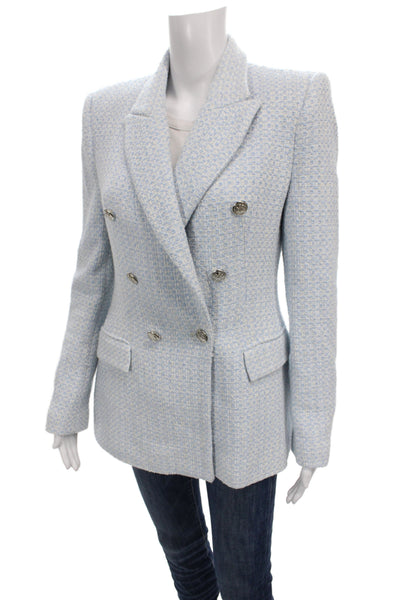 Zara Womens Striped Print Buttoned Long Sleeve Blazer Jacket Blue Size M