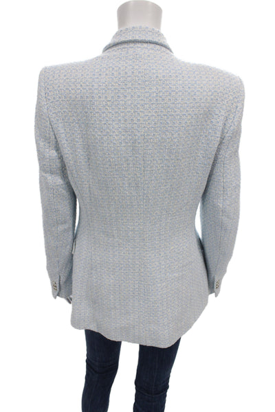 Zara Womens Striped Print Buttoned Long Sleeve Blazer Jacket Blue Size M
