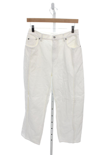 Tibi Women Straight Jeans White High Rise 26 Inseam 100% Cotton Size 25