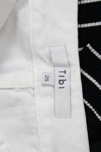 Tibi Women Straight Jeans White High Rise 26 Inseam 100% Cotton Size 25