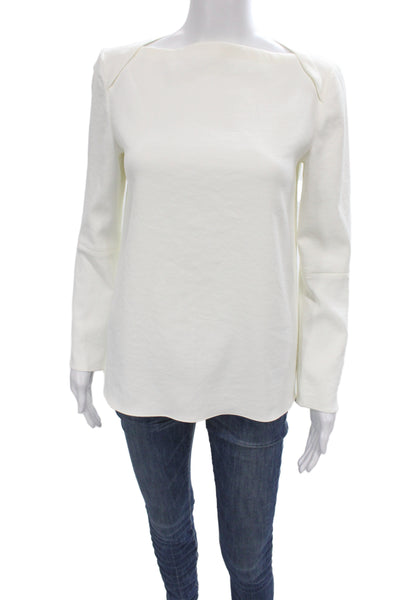 Tibi Women Basic White Boat Neck Long Sleeve Blouse Size 0
