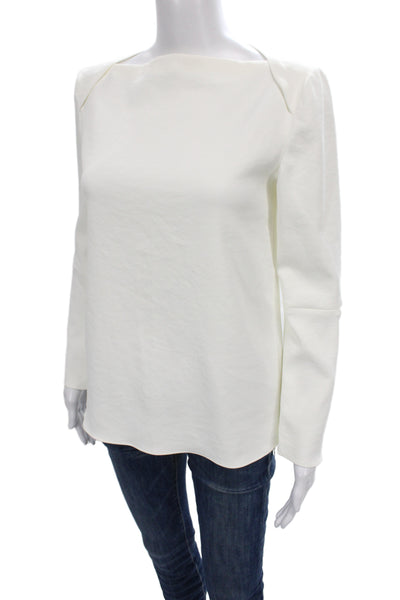 Tibi Women Basic White Boat Neck Long Sleeve Blouse Size 0